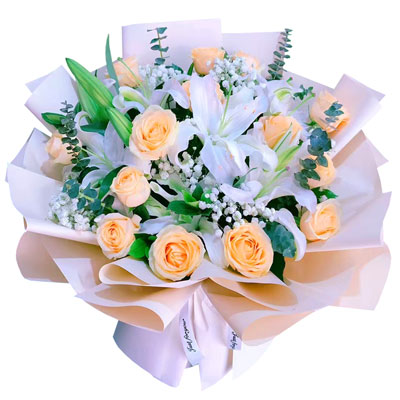 商丘16朵香槟玫瑰2支百合，爱的温暖和幸福