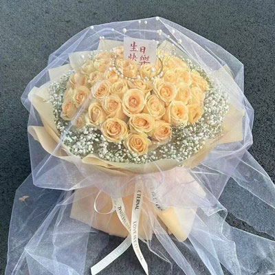 商丘52朵香槟玫瑰满天星，你就是我的全部