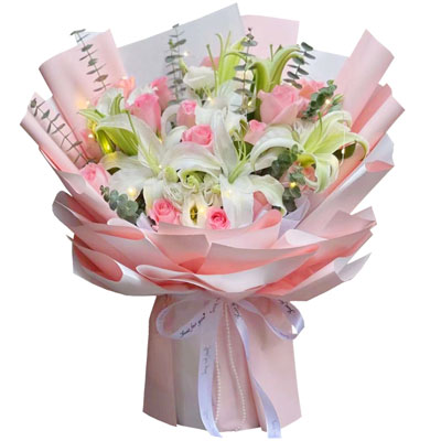 商丘16朵粉玫瑰百合，感情稳定坚固