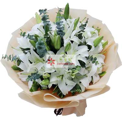 商丘9支白色多头百合，祝福你幸福