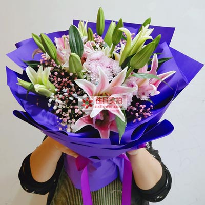 商丘6支粉色多头百合，真诚的问候