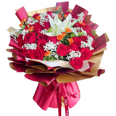 商丘33朵红玫瑰百合，爱如同花般绽放